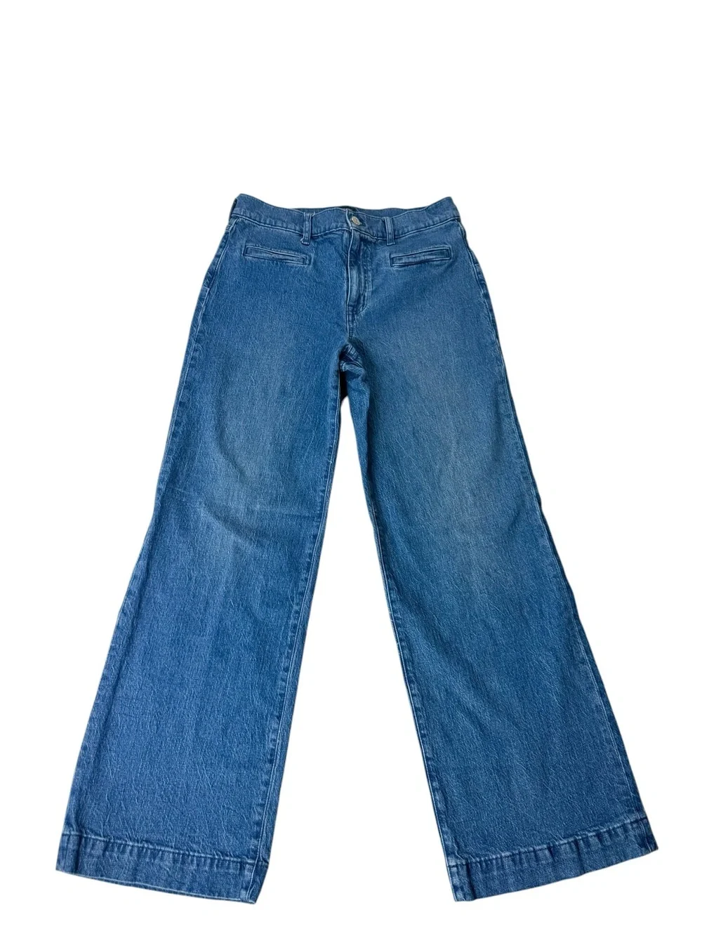 J. Crew Medium Blue High-Rise Wide Leg Jeans Size 27 Stretch Denim